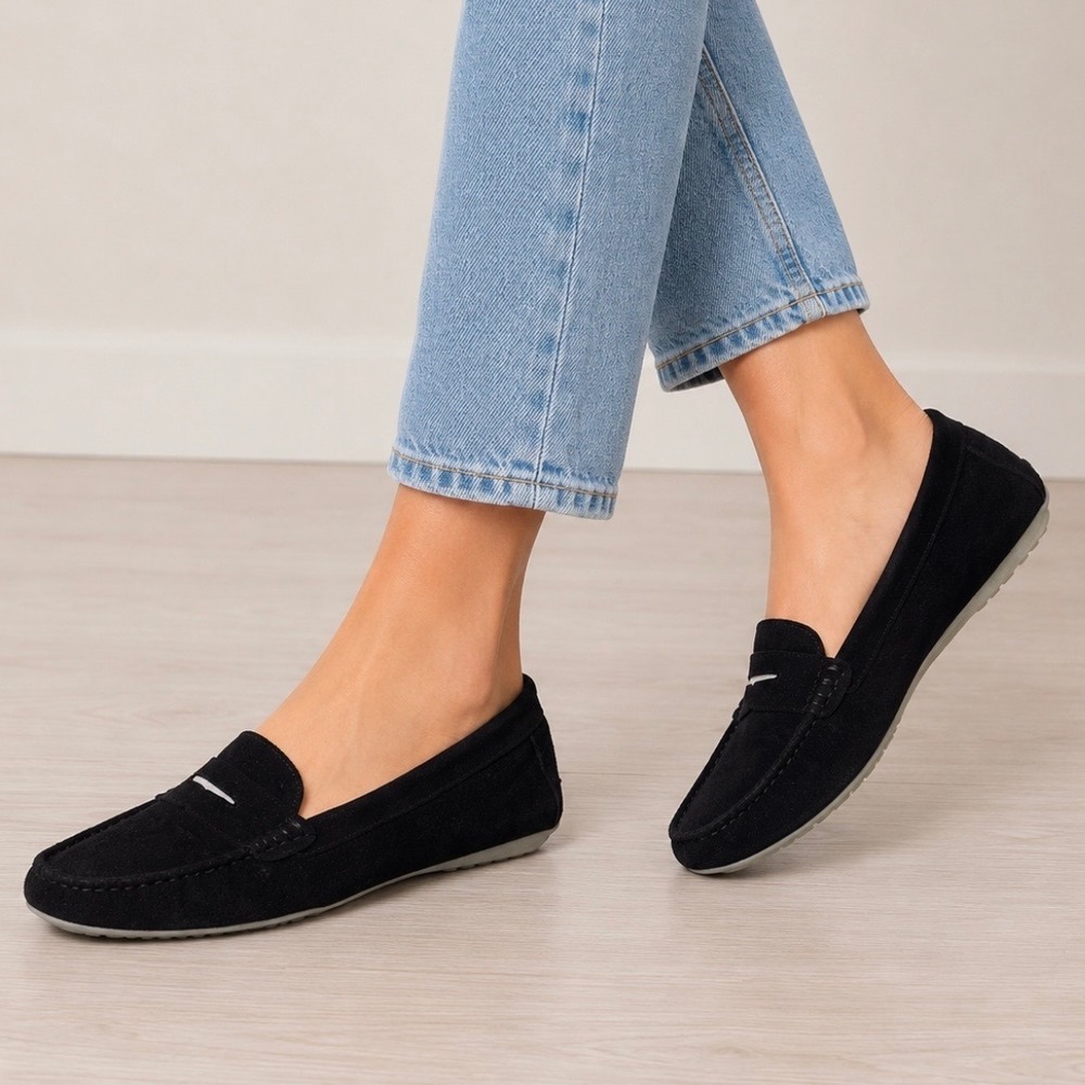 Vaneli Womens Black‎ Suede Penny Loafers Size 7.5 D Perforated Slip On Shoes